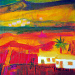 house with fields and palm tree